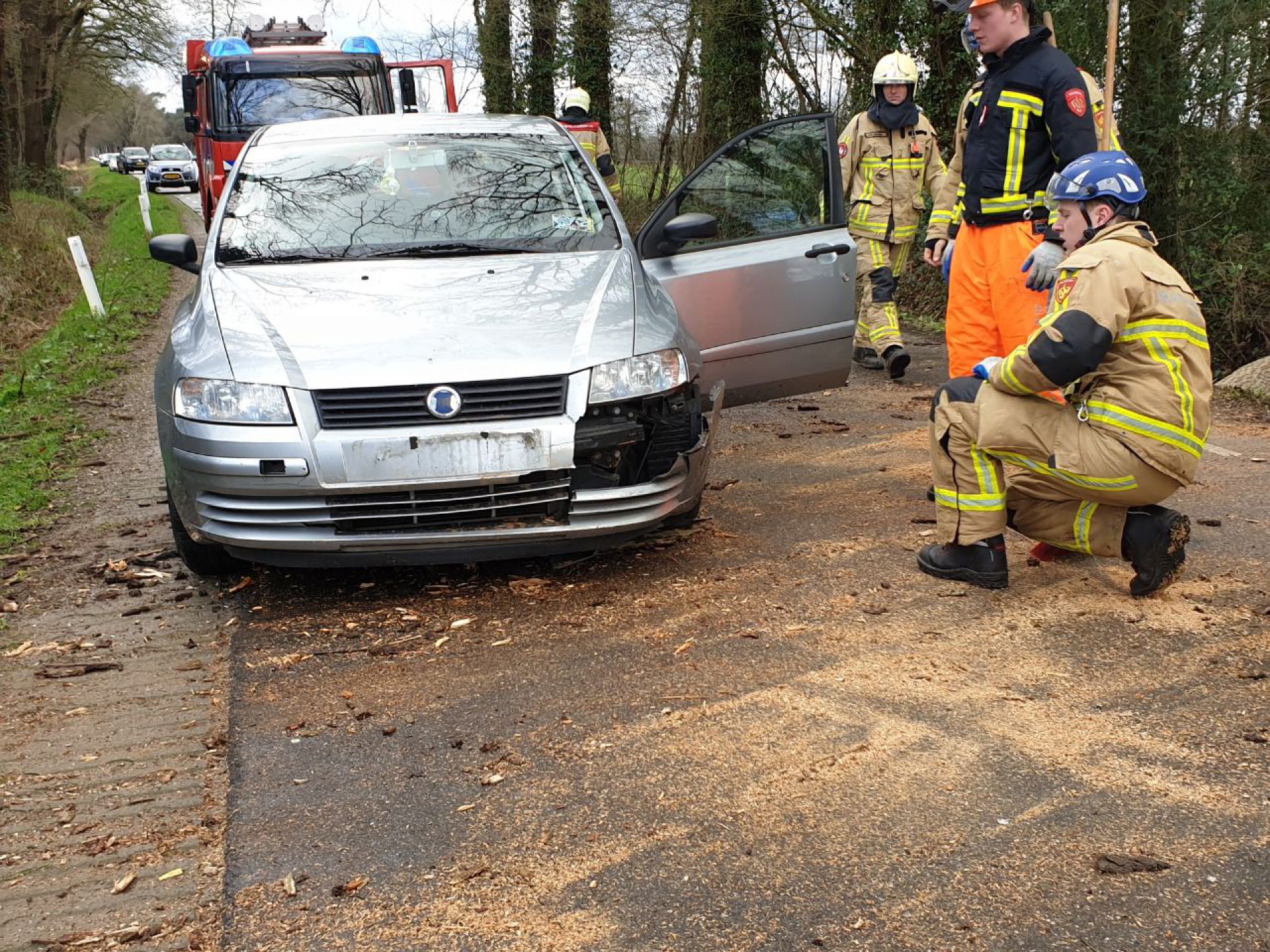 Auto in botsing met omgewaaide boom 